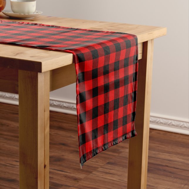 Red Black Buffalo Lumberjack Check Plaid Pattern Short Table Runner (In Situ)
