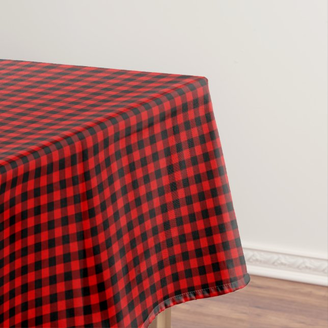 Red Black Buffalo Lumberjack Check Plaid Pattern Tablecloth (In Situ)