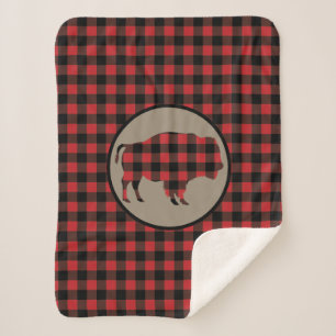 Red Black Buffalo Plaid Bison Sherpa Blanket