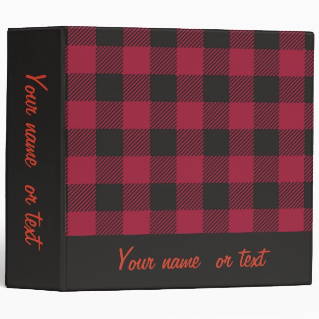 Red Black Buffalo Plaid Check Personalized Binder (Front/Spine)