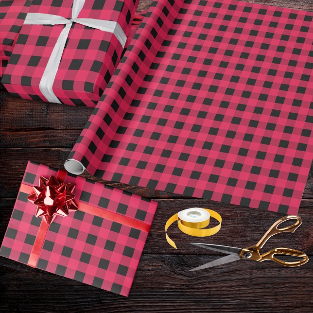 Red Black Buffalo Plaid Check Tartan Patterned Wrapping Paper (Red and black buffalo plaid gift wrap on a roll)