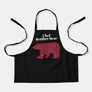 Red Black Buffalo Plaid Chef Brother Bear Apron