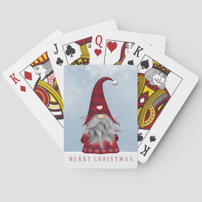 Red & Black Buffalo Plaid Christmas Gnome Playing Cards (Back)