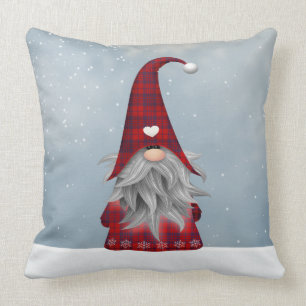 Red & Black Buffalo Plaid Christmas Gnome Throw Pillow