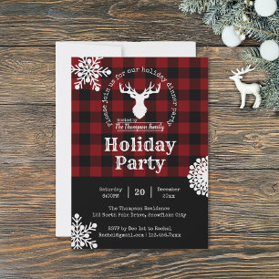 Red Black Buffalo Plaid Christmas Holiday Party Invitation