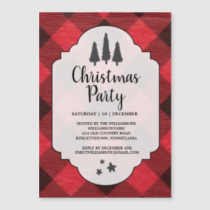 Red Black Buffalo Plaid Christmas Party Magnet 