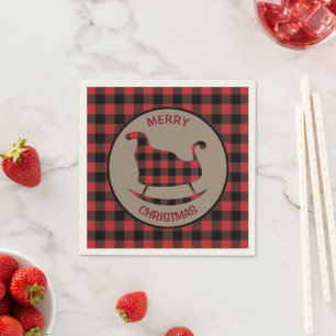Red Black Buffalo Plaid Christmas Sleigh Napkin