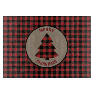 Red Black Buffalo Plaid Christmas Tree Cutting Board