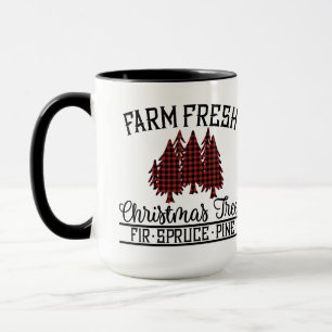 red, Black Buffalo Plaid Christmas Trees Mug