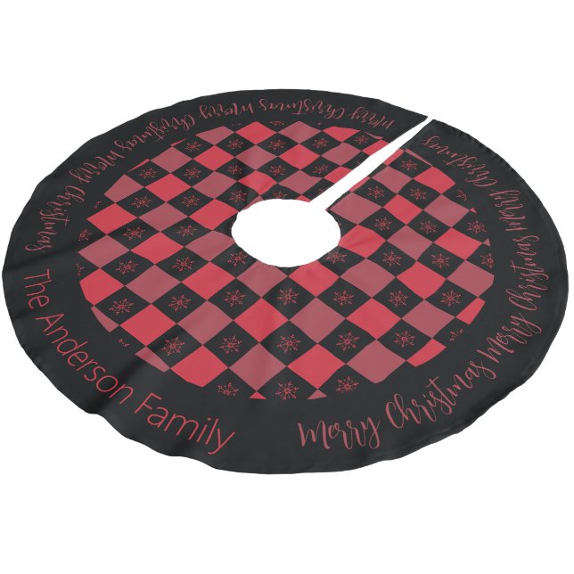Red & Black Buffalo Plaid Country Modern Christmas Brushed Polyester Tree Skirt (Angled)
