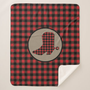 Red Black Buffalo Plaid Cowboy Boot Sherpa Blanket
