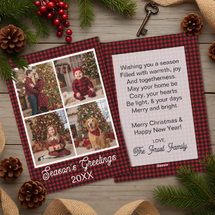 Red & Black Buffalo Plaid Custom Name and Text Holiday Card