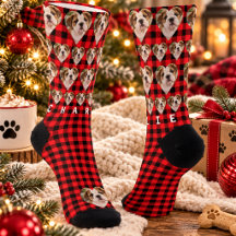 Red Black Buffalo Plaid Custom Pet Photo Name