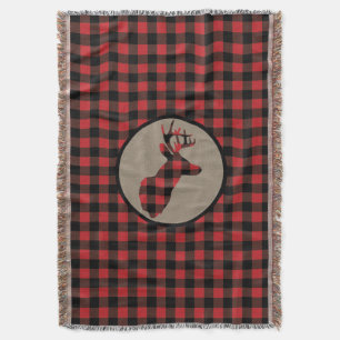 Red Black Buffalo Plaid Deer Throw Blanket