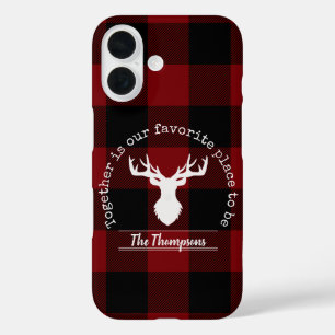 Red Black Buffalo Plaid Farmhouse Family Name iPhone 16 Case