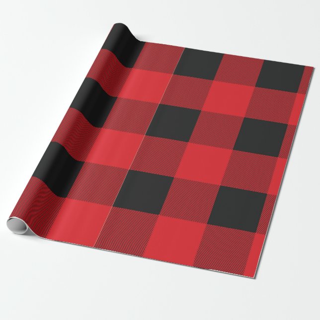 Red & Black Buffalo Plaid Gift Wrapping Paper (Unrolled)