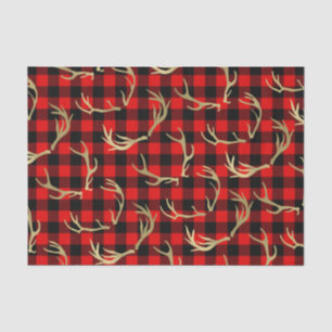 Red & Black Buffalo Plaid & Gold Deer Antlers Tissue Paper