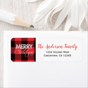Red & Black Buffalo Plaid   Holiday Return Address