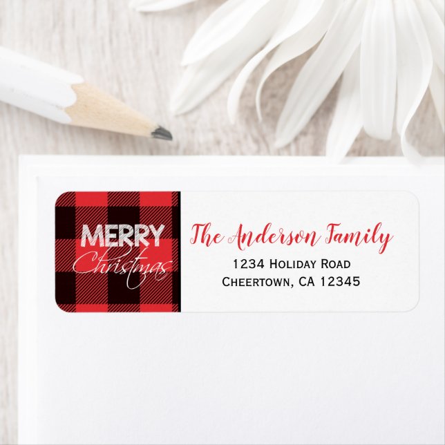 Red & Black Buffalo Plaid | Holiday Return Address (Insitu)