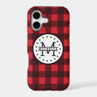 Red black Buffalo Plaid Lumberjack Name Monogram
