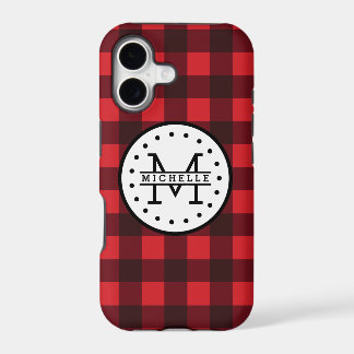Red black Buffalo Plaid Lumberjack Name Monogram