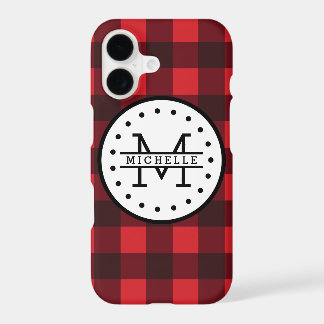 Red black Buffalo Plaid Lumberjack Name Monogram