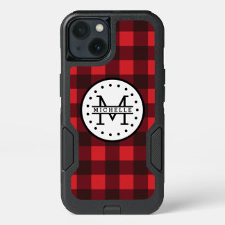 Red black Buffalo Plaid Lumberjack Name Monogram