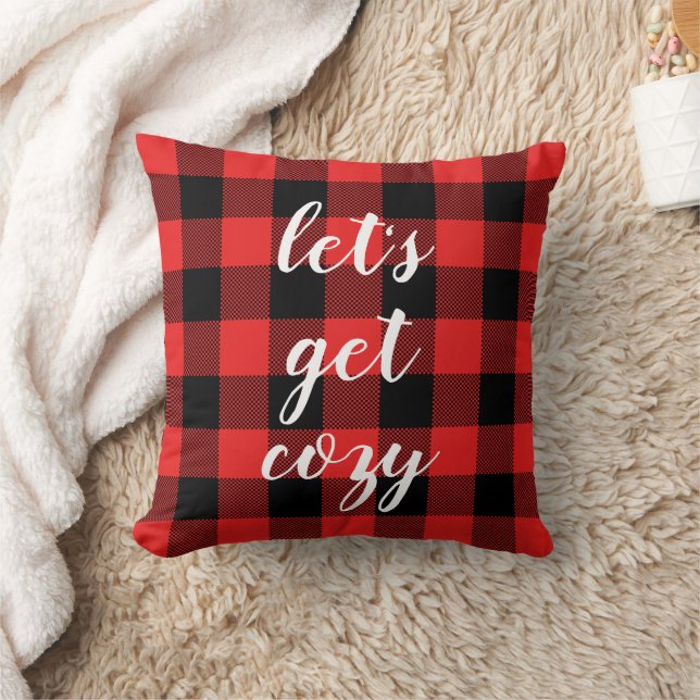 Red Black Buffalo Plaid | Lumberjack Personalized Throw Pillow (Blanket)