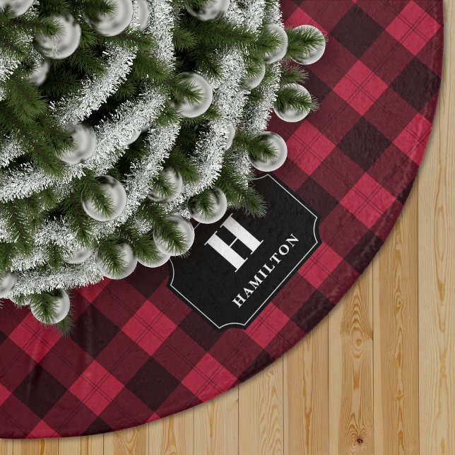 Red & Black Buffalo Plaid Monogram Tree Skirt (Creator Uploaded)
