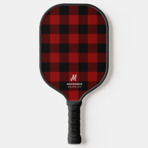 Red Black Buffalo Plaid Monogrammed Pickleball Paddle