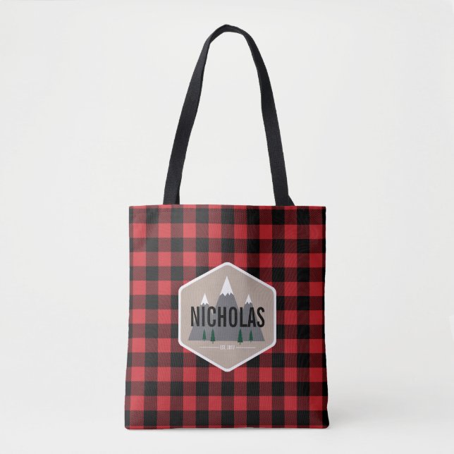 Red & Black Buffalo Plaid Pattern Tote Bag (Front)