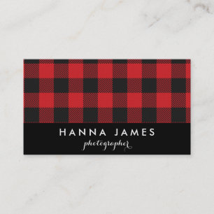 Red Black Buffalo Plaid Personalized Business Card