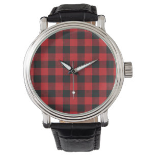 Red Black Buffalo Plaid Personalized Watch