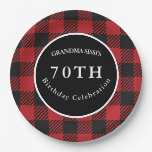 Red & Black Buffalo Plaid Rustic Birthday Party  Paper Plate