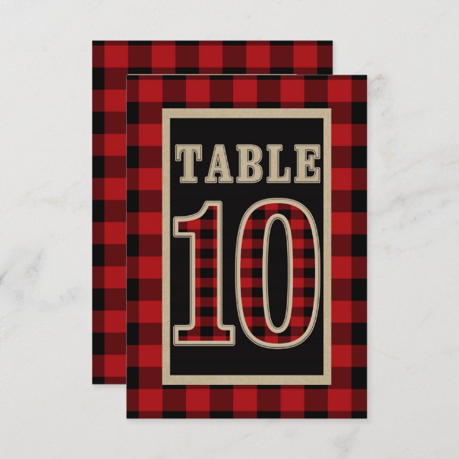 Red & Black Buffalo Plaid Rustic Table Number 10 (Front/Back)