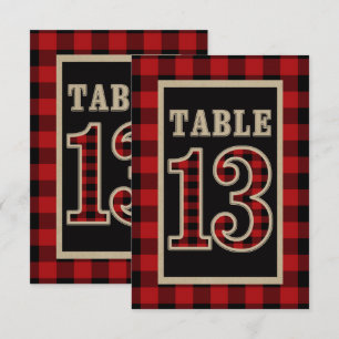 Red & Black Buffalo Plaid Rustic Table Number 13