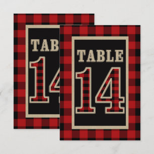 Red & Black Buffalo Plaid Rustic Table Number 14