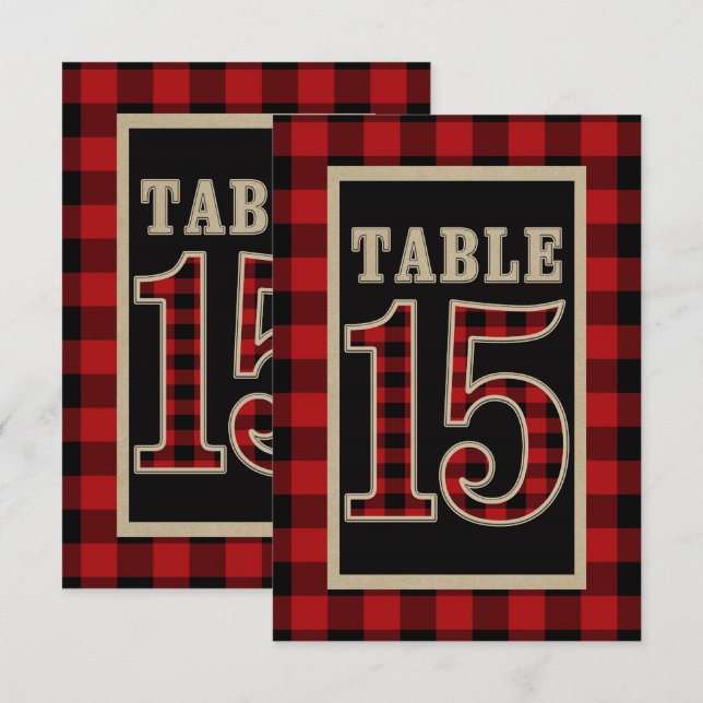 Red & Black Buffalo Plaid Rustic Table Number 15 (Front/Back)