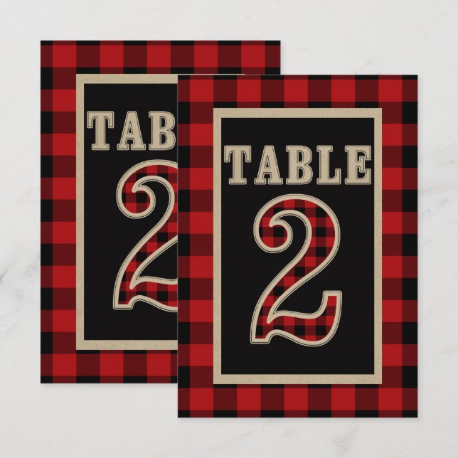 Red & Black Buffalo Plaid Rustic Table Number 2 (Front/Back)
