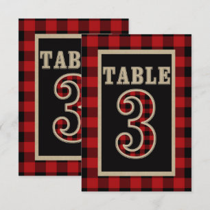 Red & Black Buffalo Plaid Rustic Table Number 3