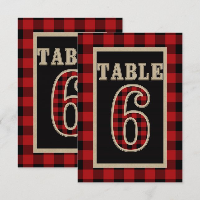 Red & Black Buffalo Plaid Rustic Table Number 6 (Front/Back)