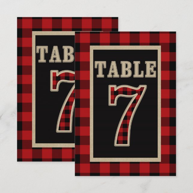 Red & Black Buffalo Plaid Rustic Table Number 7 (Front/Back)