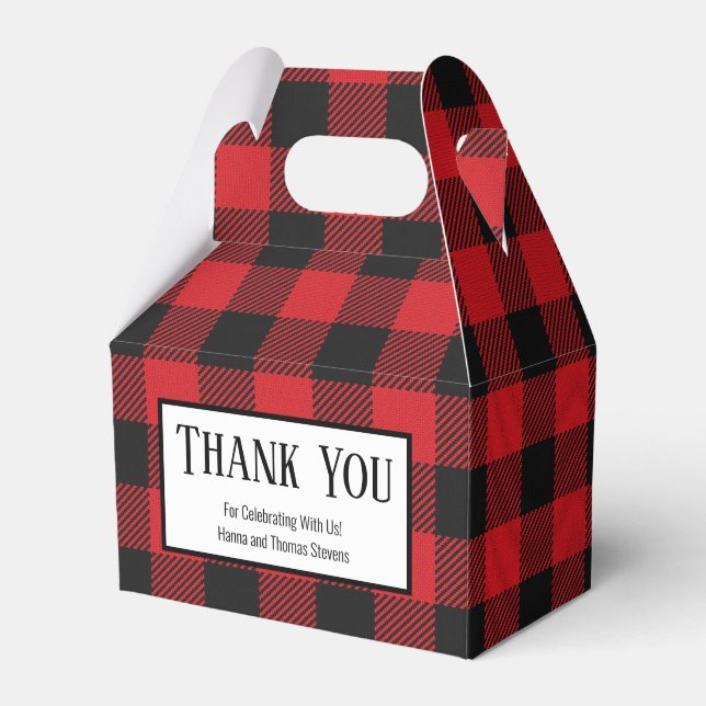 Red Black Buffalo Plaid Rustic Wedding Favor Box (Front Side)