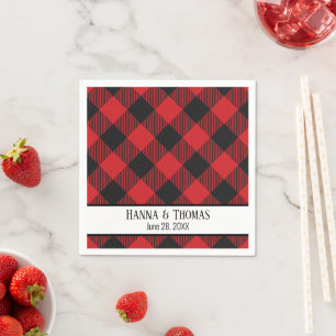 Red Black Buffalo Plaid Rustic Wedding Napkin