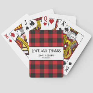 Red Black Buffalo Plaid Rustic Wedding Playing Cards
