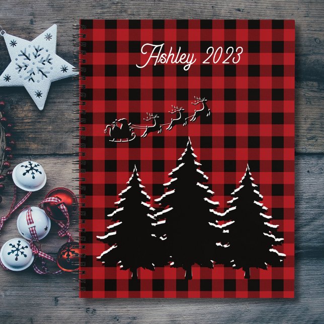 Red - Black Buffalo Plaid Trees and Santa Notebook (Creator Uploaded)