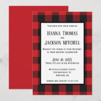 Red Black Buffalo Plaid Wedding Invitation