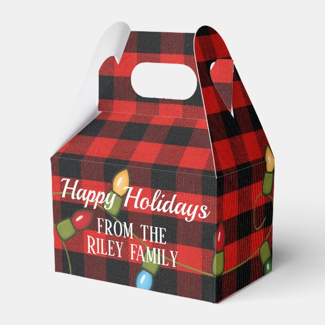 Red Black Buffalo Plaid With Lights Favor Box (Front Side)