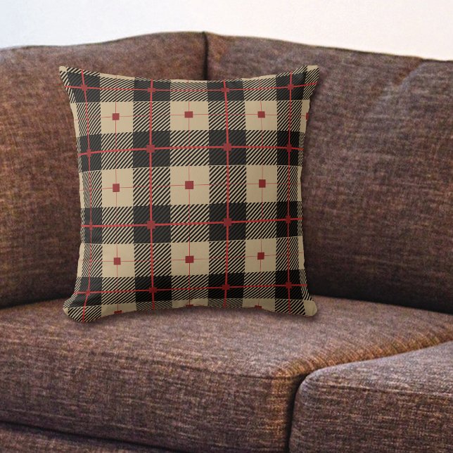 Red Black Buffalo Print Pattern Throw Pillow (Creator Uploaded)