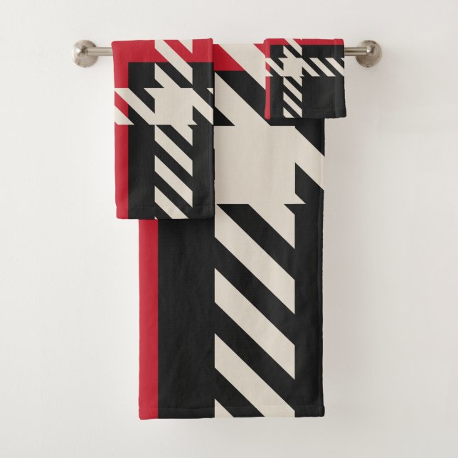 Red Black Buffalo Square Plaid Pattern Bath Towel Set (Insitu)